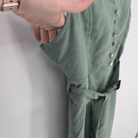 Nohea womens medium olive green belted adjustable strap mermaid midi dress NWT - Picture 3 of 12